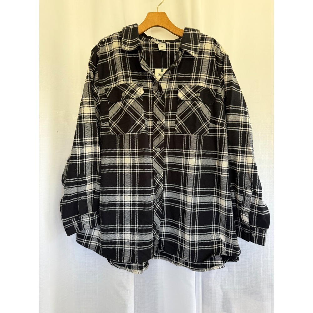Duluth Trading Co Folklore Flannel Shirt Women's Size 2X Black White Plaid